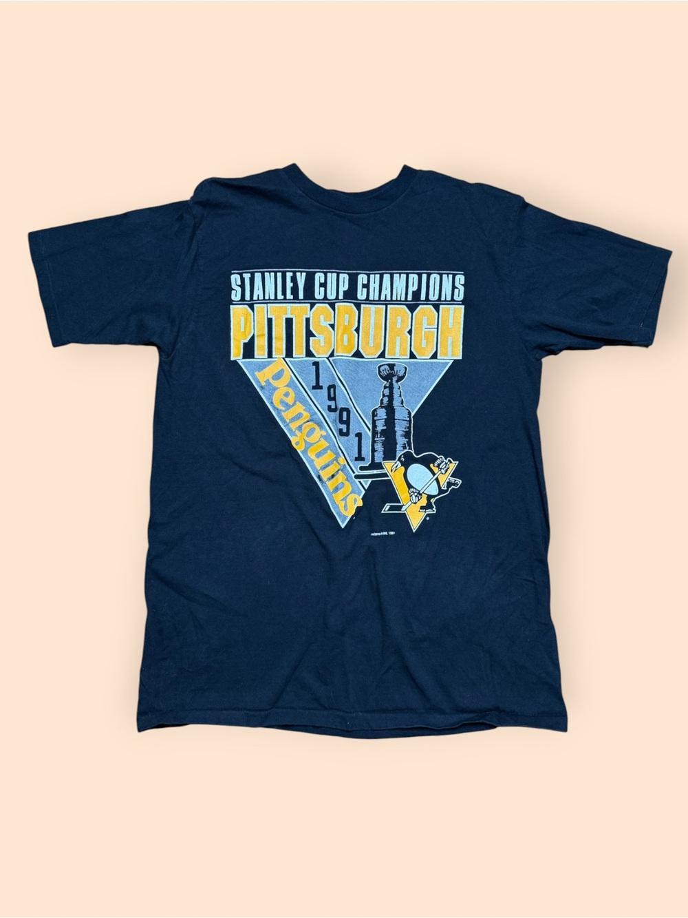 Vintage Pittsburgh Penguins 1991 Stanley Cup Champs T Shirt Men’s Large Black